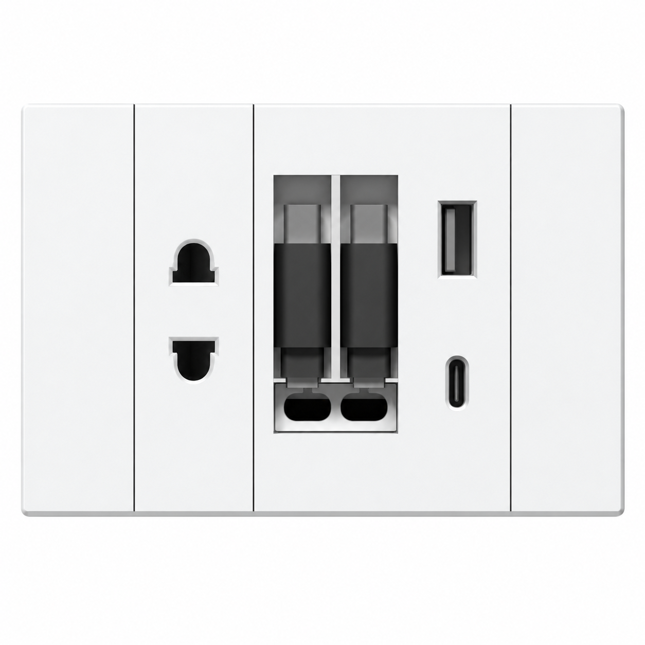 JIELI AB2WUC2/3 retractable USB wall socket with dual cables and 2-pin outlet